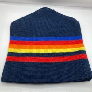 Blue Retro Stripe Knit Beanie Adult S/Youth L FLAW Ski Snowboard Outdoors Trail